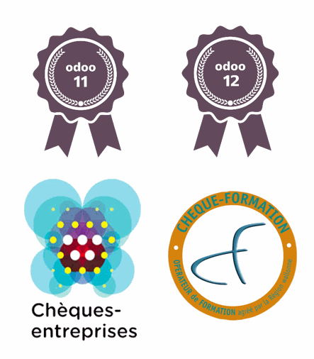 logos Odoo, chèques entreprises, chèque formation Différents logos, Odoo V11, Odoo V12, chèques entreprises, chèque formation