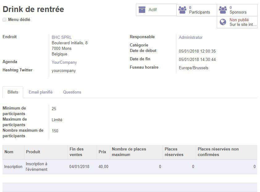 capture d'écran gestion d'événements MyOdoo Networker